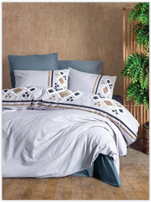 سرویس کاور روتختی کتان باکس کوئین STESSO GRI COTTON BOX