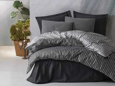 سرویس کاور روتختی کتان باکس کوئین BAMBOO SATEN ANTRASIT COTTON BOX