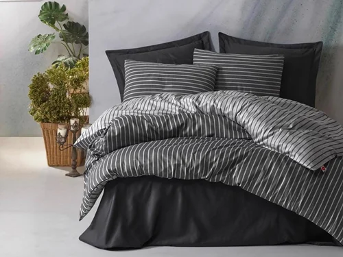 سرویس کاور روتختی کتان باکس کوئین BAMBOO SATEN ANTRASIT COTTON BOX