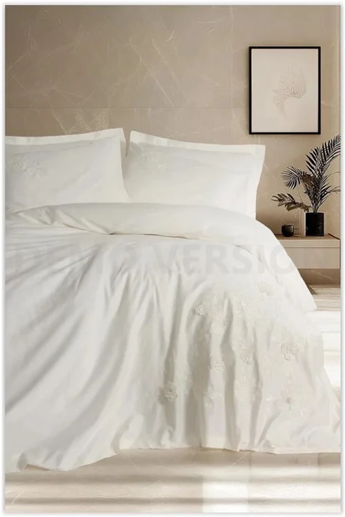 سرویس کاور روتختی کتان باکس کوئین 3D CHIC EKRU COTTON BOX