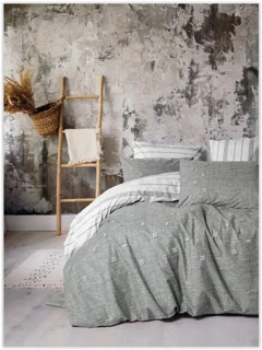 سرویس کاور روتختی کتان باکس کوئین PATARA GRI COTTON BOX