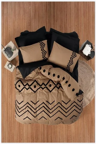 سرویس کاور روتختی کتان باکس کوئین ELIO BAKIR/SIYAH COTTON BOX