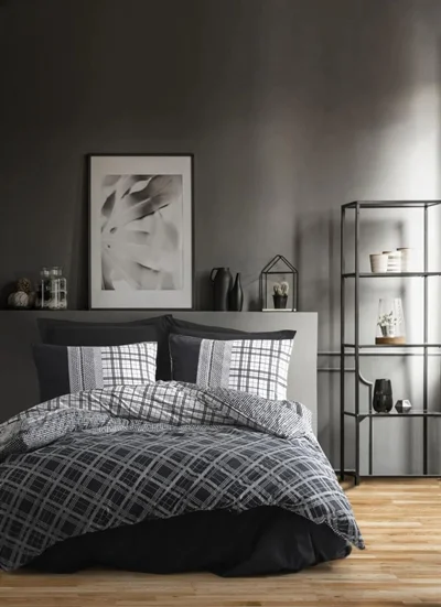 سرویس کاور روتختی کتان باکس کوئین CARLOS SIYAH COTTON BOX