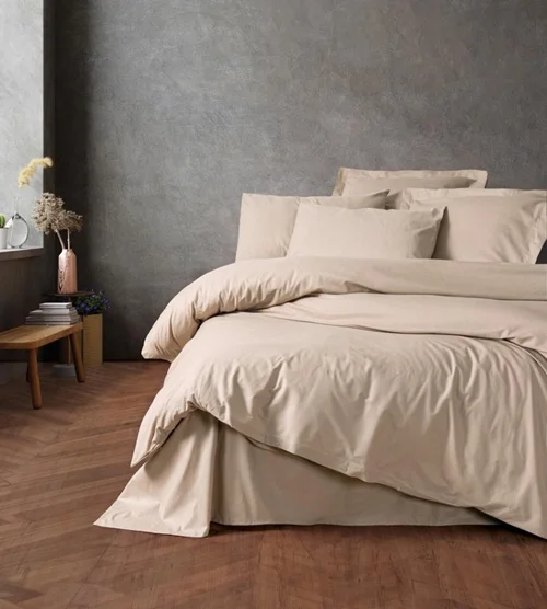 سرویس کاور روتختی کتان باکس سینگل PLAIN BEJ COTTON BOX