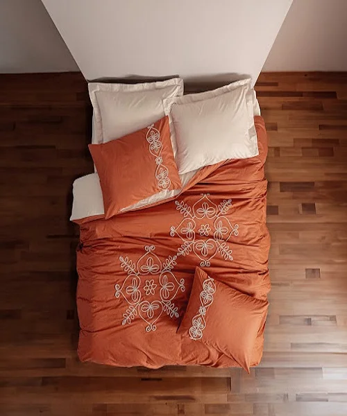 سرویس کاور روتختی کتان باکس کوئین TIVA BEJ COTTON BOX