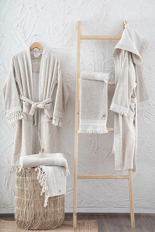 حوله ست دوقلو پالتویی اکوکاتن مدل RAMINA ECOCOTTON سایز L & M