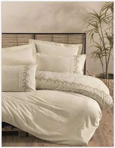 سرویس کاور روتختی کتان باکس کوئین COTTON KETEN DARIAN COTTON BOX