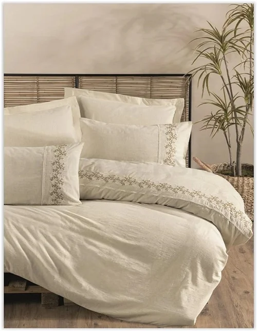 سرویس کاور روتختی کتان باکس کوئین COTTON KETEN DARIAN COTTON BOX