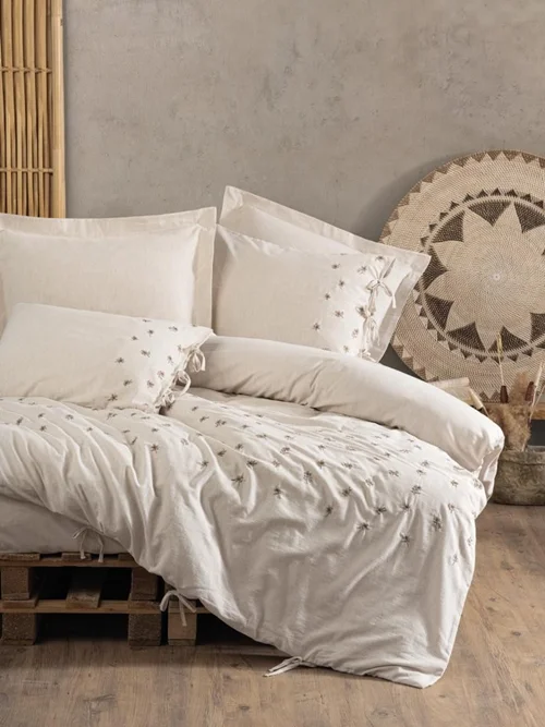 سرویس کاور روتختی کتان باکس کوئین COTTO KETEN ARIE COTTON BOX