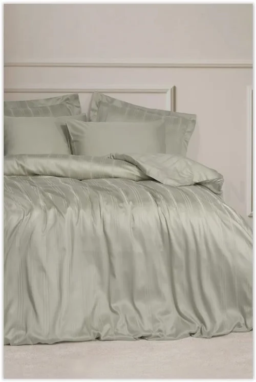 سرویس کاور روتختی کتان باکس کوئین SMART BAMBOO STRIPE BEJ COTTON BOX