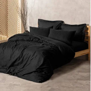 سرویس کاور روتختی کتان باکس سینگل PLAID SIYAH COTTON BOX
