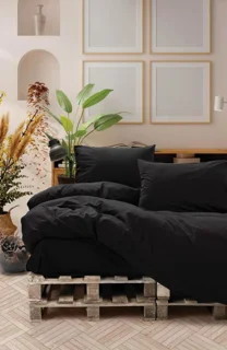 سرویس کاور روتختی کتان باکس کوئین NEAT SIYAH COTTON BOX