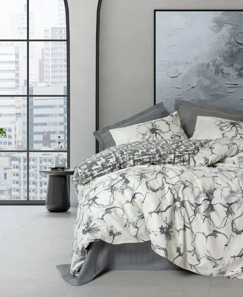 سرویس کاور روتختی کتان باکس کوئین HILARIS ANTRASIT COTTON BOX