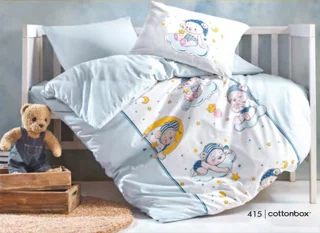 سرویس کاور روتختی کتان باکس نوزادی BEAR MAVI COTTON BOX
