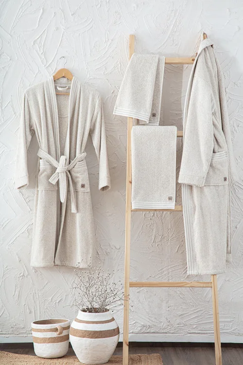 حوله ست دوقلو پالتویی اکوکاتن مدل  RAISA ECOCOTTON سایز L & M