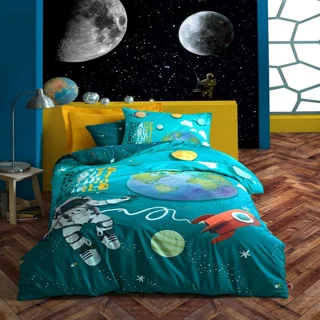 سرویس کاور روتختی کتون باکس سینگلLITTLE ASTRONAUT TURKUAZ COTTON BOX