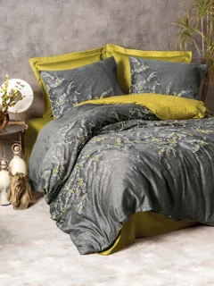 سرویس کاور روتختی کتان باکس کوئین LIBBY YESIL COTTON BOX